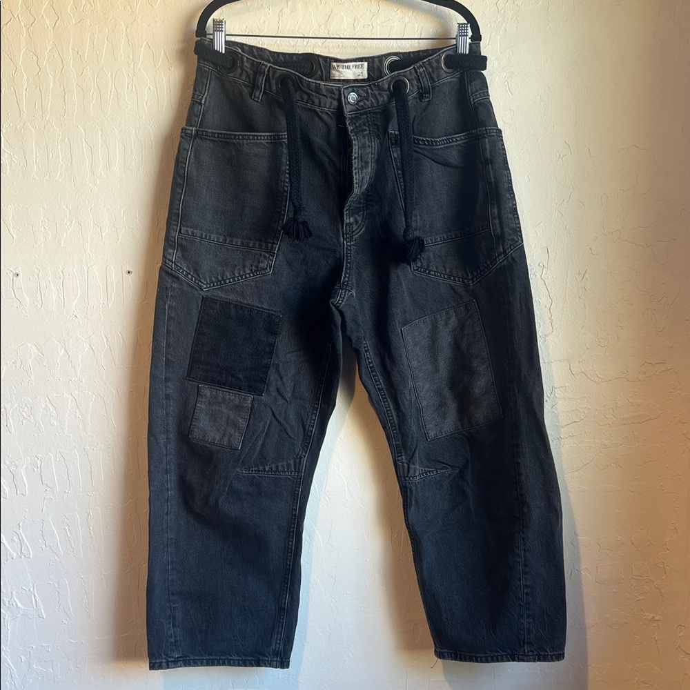 Free People Black Moxie Pull-on Barrel Jeans